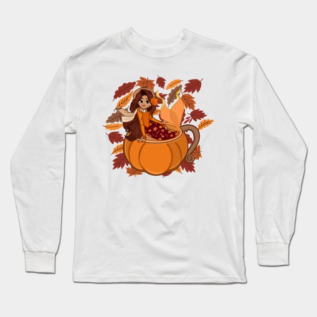 Fall Mermaid Long Sleeve T-Shirt by Octopus Cafe